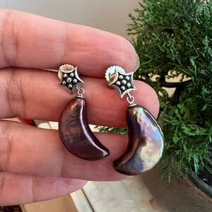 sterling silver crescent moon shape Pearl Drop Earrings